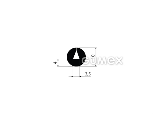 Gumový profil kruhový, priemer 10mm, drážka 3,5mm, 70°ShA, EPDM, -40°C/+100°C, čierny
